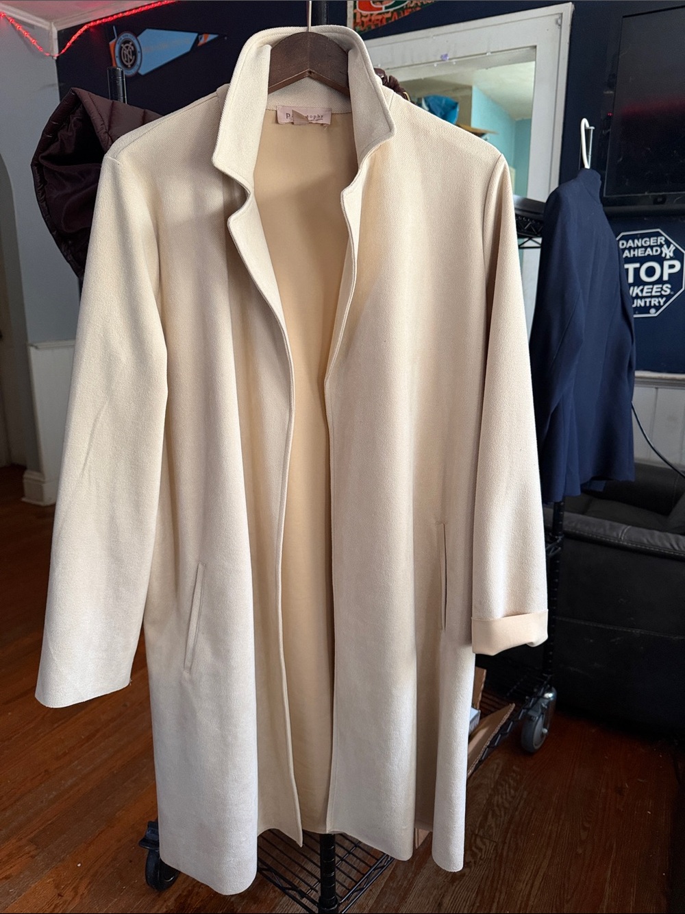 Philosophy Cream Open-Front Trench Coat